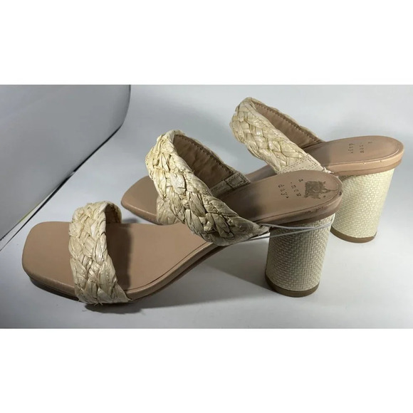 A New Day Womens Basil Sandal Heel Tan Braided Slip On High Open Toe 8.5 NWT - Picture 7 of 8